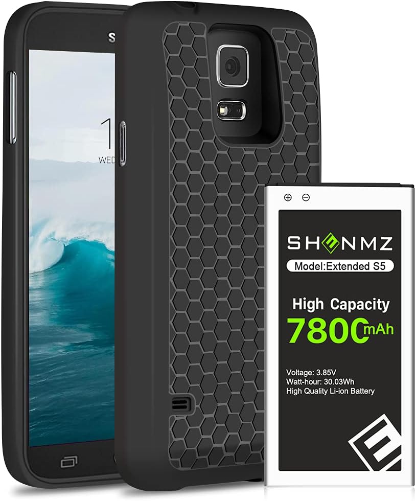 Galaxy S5 Battery,Upgraded 7800mAh Extended Battery [Up to 3X Extra Battery] with Black Protection Cover & Case for Samsung Galaxy S5 All Versions