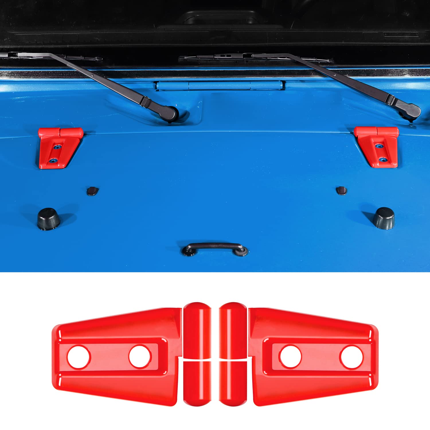 JeCar Hood Hinge Trim Covers Exterior Accessories Compatible with Jeep Wrangler JK & Unlimited Sport Sahara Rubicon 2007-2018, Red