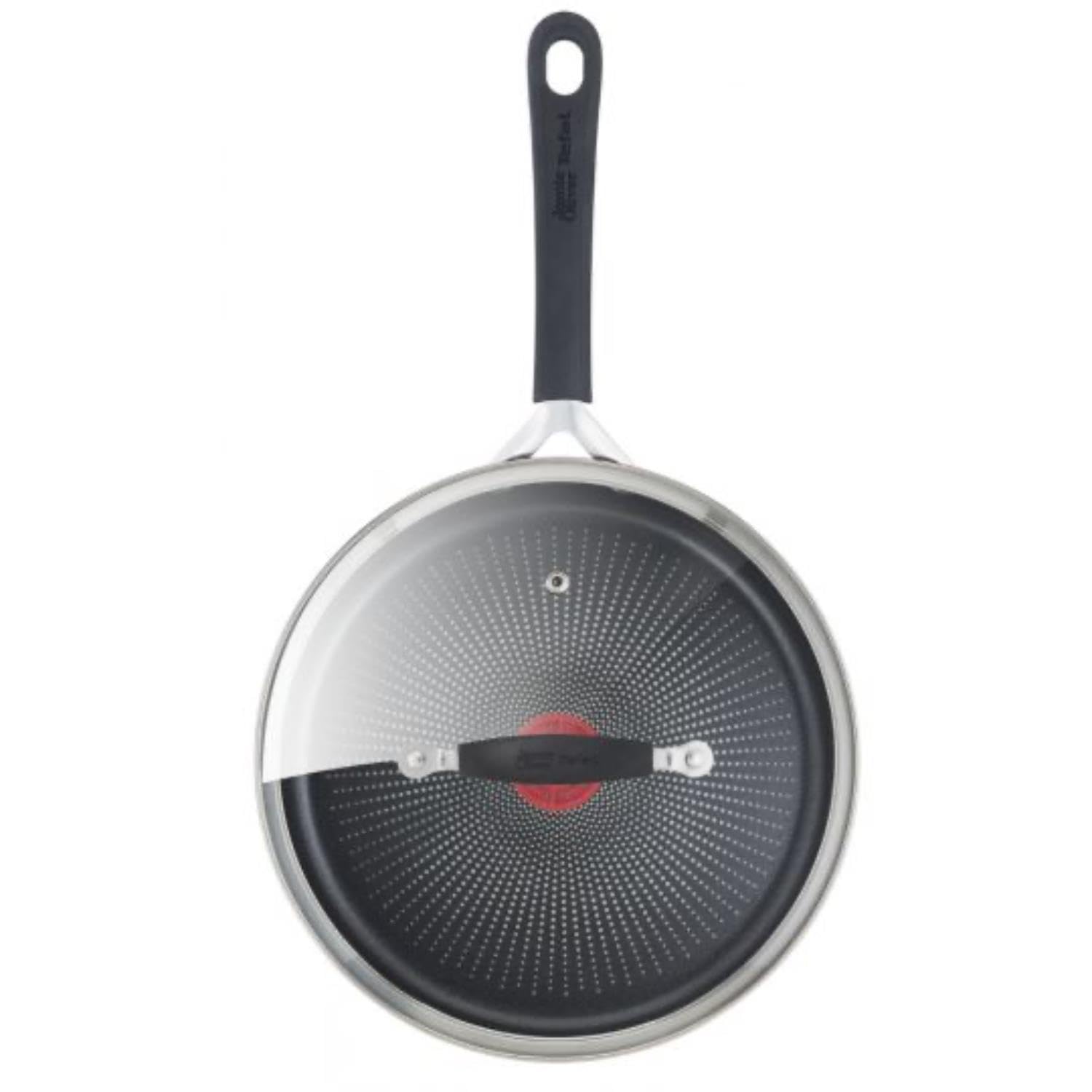 Tefal Jamie Oliver By E3033344 - Sartén de acero inoxidable con tapa de cristal (25 cm), diseño rápido y fácil