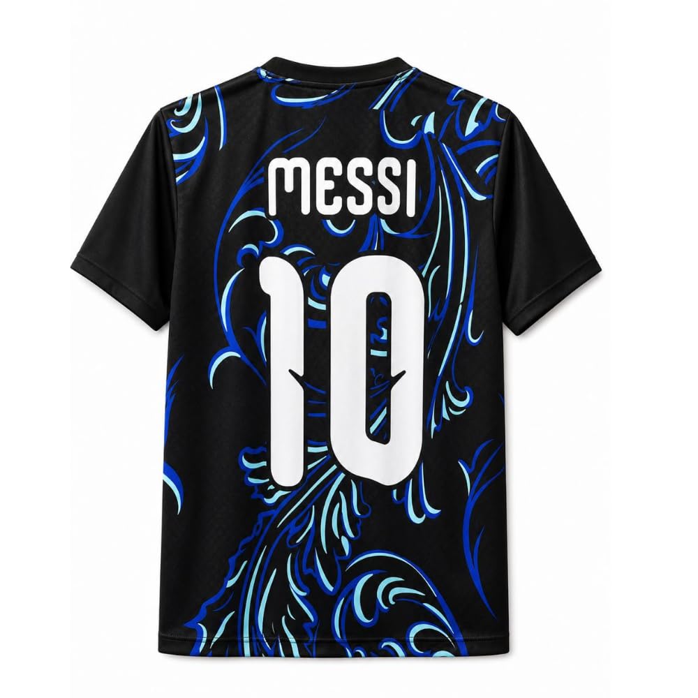 Men's Black Blue Printed Football Jersey | Polyester Sports T-Shirt | Round Neck Half Sleeve Athletic Jersey | Breathable Quick Dry Sports Wear for Men | Size L - 20-picture-31