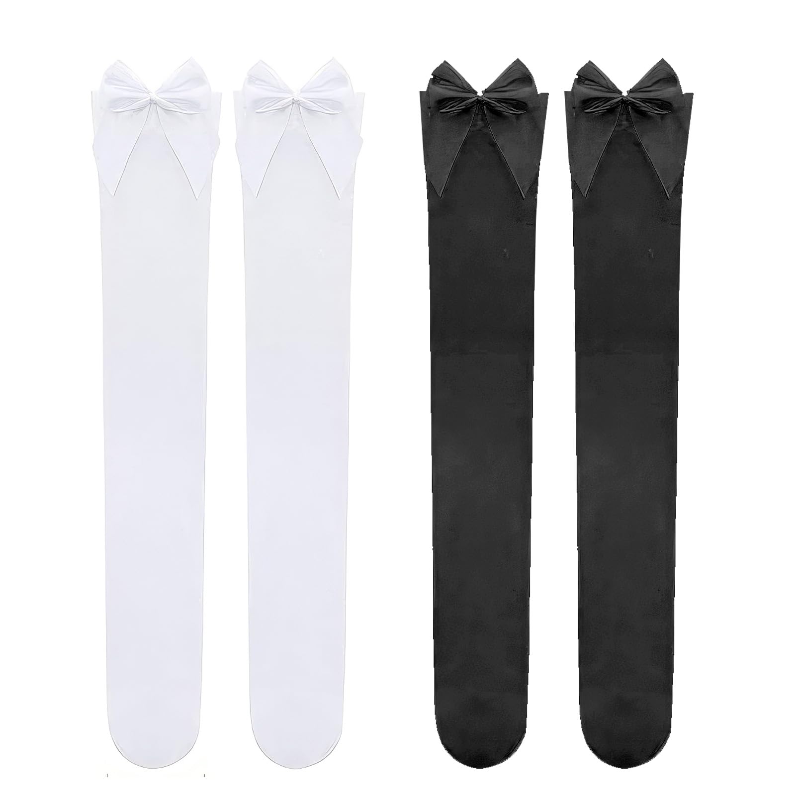 2 pares Medias Mujer,Antideslizante,Medias con Lazo,Estilo y Sofisticación,Opacas de Muslo de Mujeres Medias Largas Sobre Rodilla,Ideales para Todo Tipo de Fiestas, Ropa Familiar(Negro y Blanco)