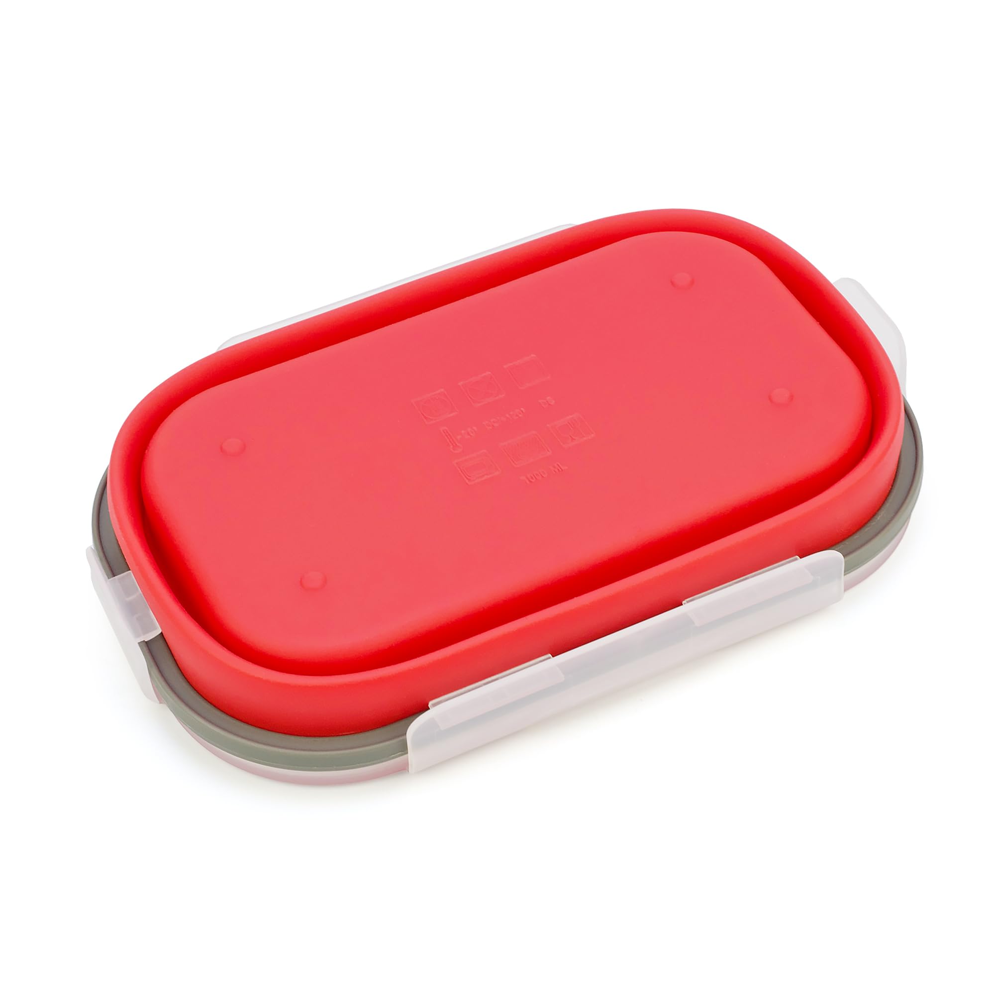 Boîte à déjeuner Bento pliable de 1 000 ml – Récipient alimentaire pliable en silicone avec cuillère 2 en 1 cuillère-fourchette et couvercle hermétique, passe au micro-ondes, rouge