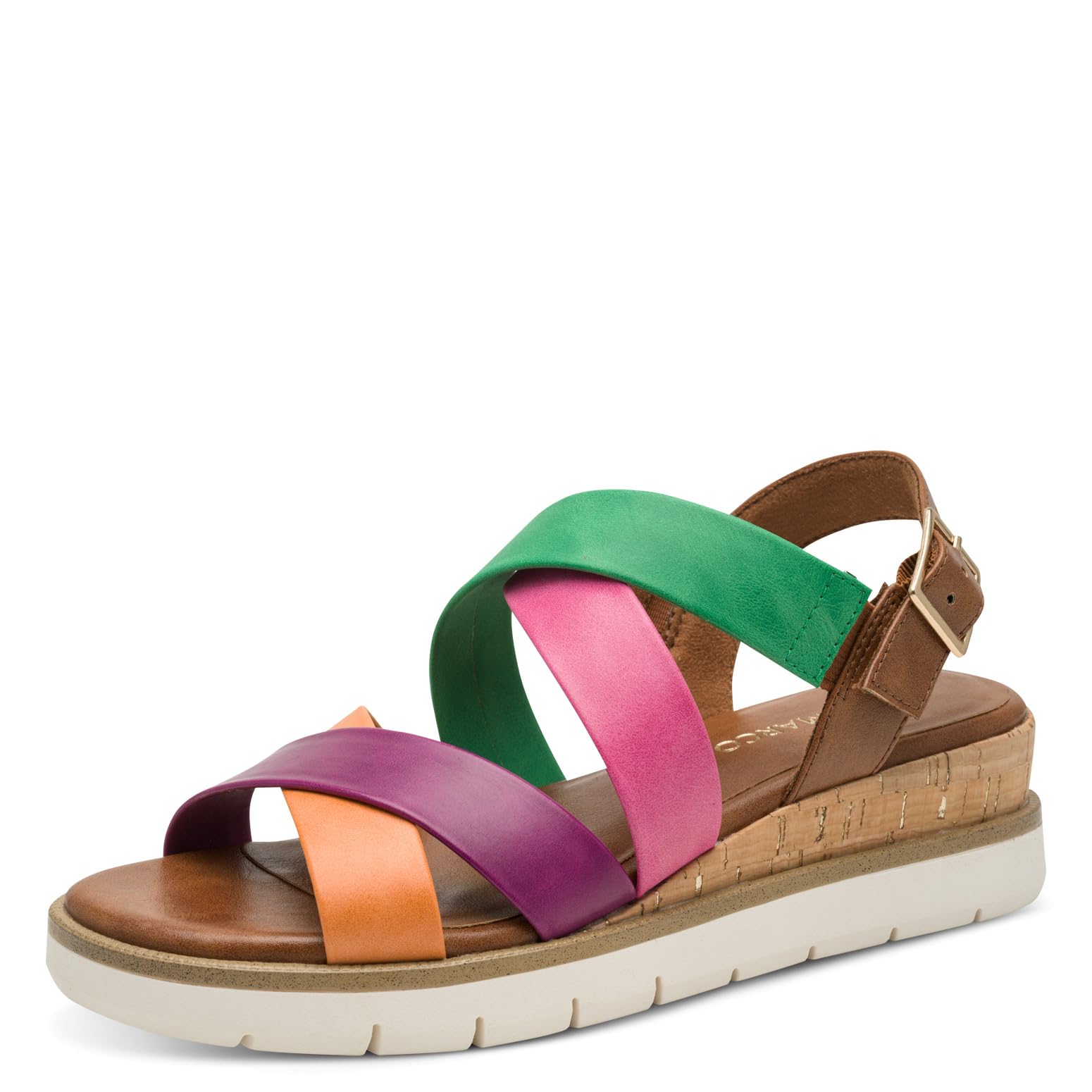 MARCO TOZZI Women's Sandal soft Feel Me Footbed Vegan soft Lining Vegan, brown (COGNAC MULTI), 8.5 UK
