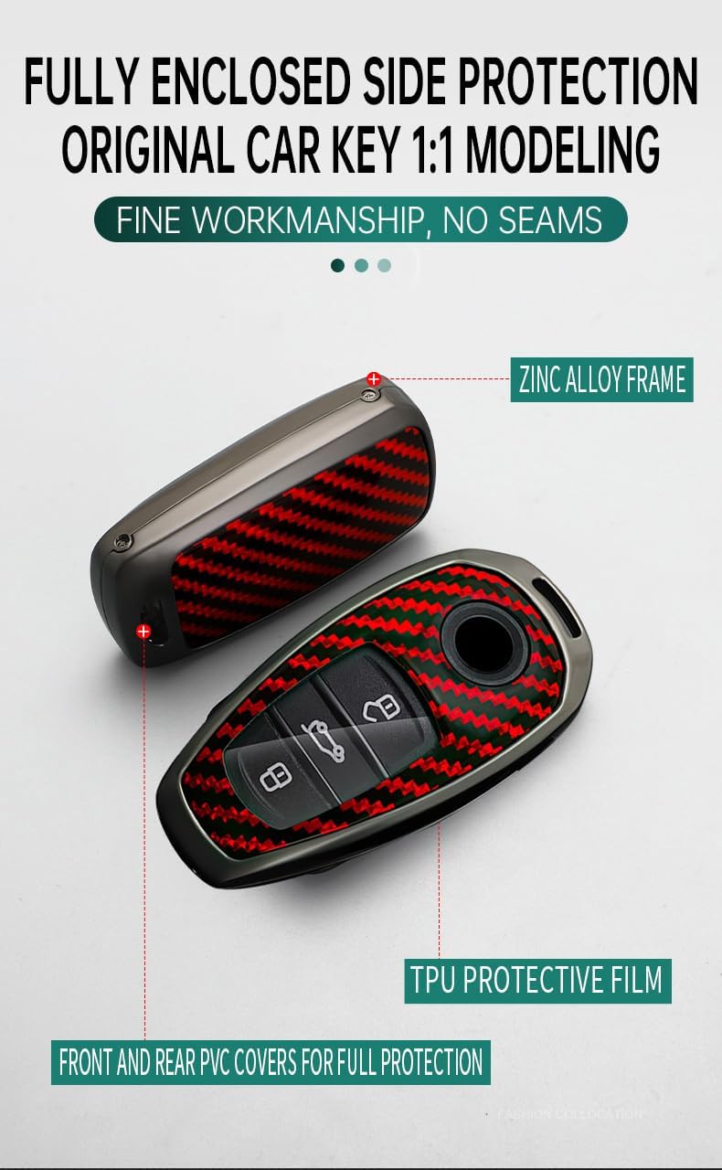 SANRILY Carbon Fiber Pattern Black for Volkswagen 3 Button Key Fob Cover Case Fit for VW Touareg 2011-up Keyless with Keychain