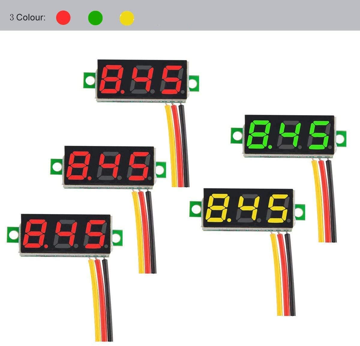 Mini Voltmètre Numérique LED 0,9 Cm DC 600 V Panneau Testeur De Tension 3 Fils Rouge Vert Bleu DC 3,3–30 V (rouge
