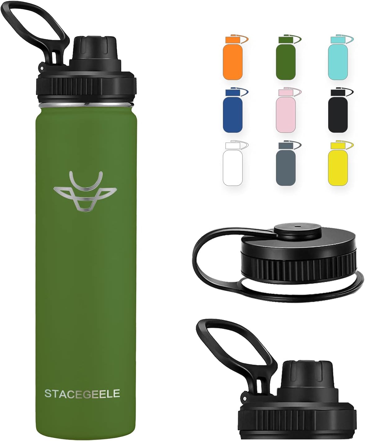 STACEGEELE Insulated Vacuum Water Bottle with Spout Lid & Screw on Top | Stainless Steel Flask For Kids Leak Proof Lightweight Eco Friendly 18oz / 24oz / 32 oz / 40oz(32oz Grey): Home & Kitchen
