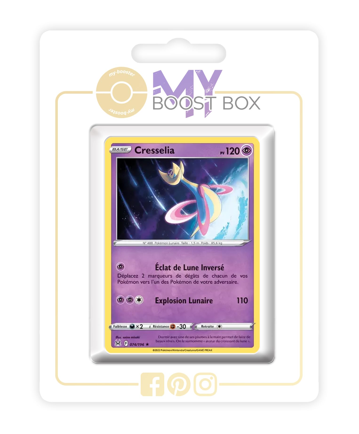 Cresselia 74/196 Holo or Reverse (Random) - Myboost X Epée et Bouclier 11 Origine Perdue - Box of 10 Pokemon French Cards