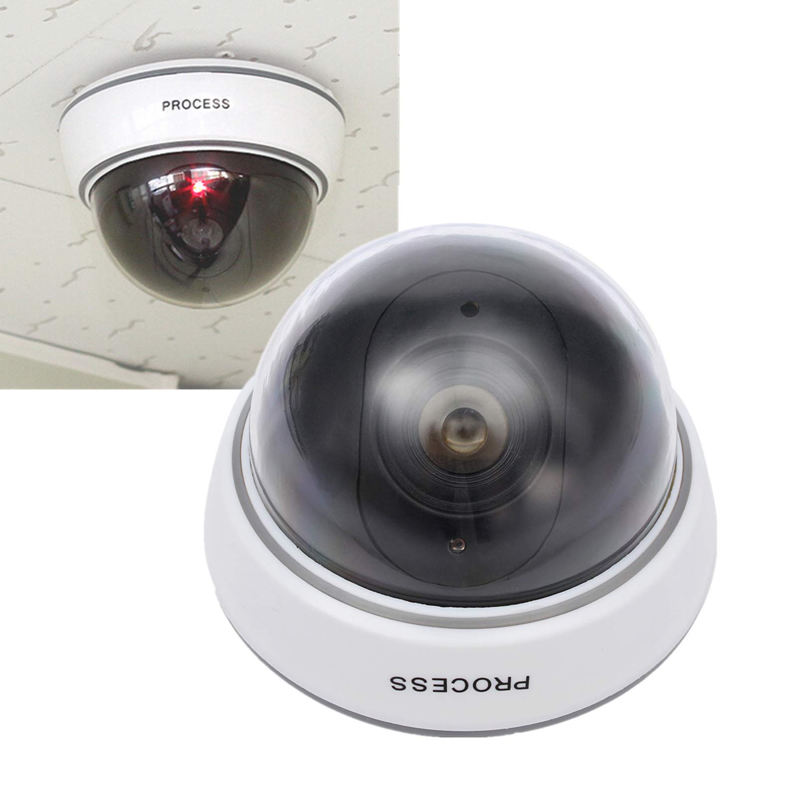 1Pc Telecamera di Sorveglianza Finta a Cupola con Luce Rossa Lampeggiante, Aspetto Realistico per Uso Interno ed Esterno