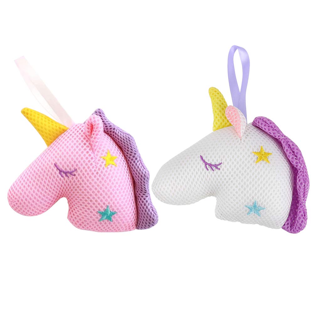 FOMIYES 2 Piezas de Malla Exfoliante Esponjas Unicornio Bola de Ducha Esponja de Malla Exfoliante Cepillo de Malla de Baño Bola de Ducha Esponja para Niños Niños Niñas (Rosa)