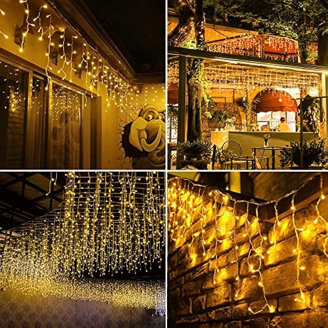 kemooie 400 LED Outdoor Curtain Lights, 26.2FT x 3.3FT Curtain String Lights with 8 Shining Modes for Indoor Ceremony Birthday Christmas Party Bedroom Balcony Roof Decorations (Warm White)