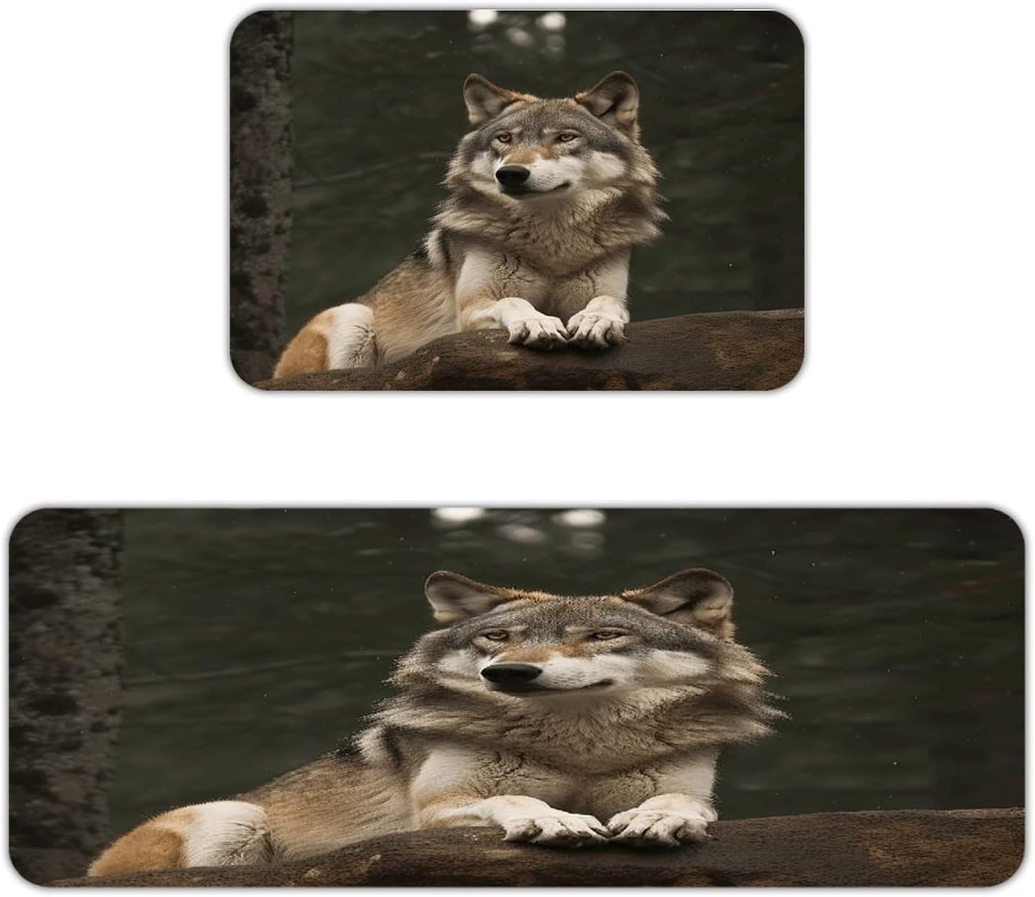 Gray Wolf Kitchen Mats with 2PCS Non-Slip Washable,Kitchen Rug Heavy Duty Durable, Floor Mats for Kitchen,Office,Sink,Laundry