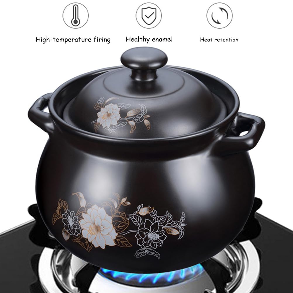 Olla de cerámica para guisos, Cacerolas pequeñas de cobre for estofado con tapa, ollas arcilla for cocinar arroz, olla barro, resistente al calor(6L/5.4Quarts)