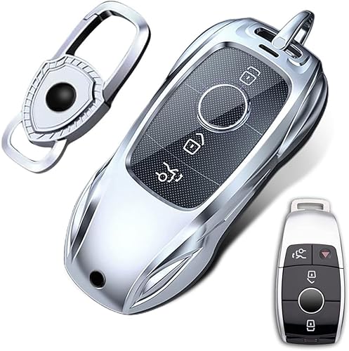 Miniatura 9 de Funda de metal para llavero compatible con Mercedes-Benz Clase A Clase C E300L C63 E63 A200 CLA CLS GLA GLB GLS Smart Remote Key