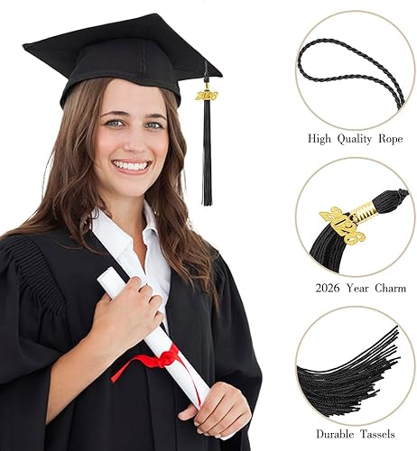 Vista 3 de Borlas negras de graduación 2026 con borlas negras para decoraciones de gorras de graduación 2026, borlas para gorras, jardín de infantes, escuela