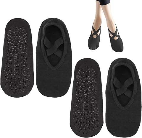 2 Pares Calcetines Pilates para Mujer Niñas, Calcetines Yoga 36-40 Calcetines Antideslizantes con Asas y Correas Calcetine Deportivos para Ballet Danza Fitness Baile