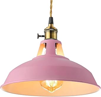 Lighting Nordic Macaron Color Industrial Hanging Lamp Creative Modern Adjustable Metal Pendant Light Chandeliers for Living Room, Kitchen Island, Hotel, in Baby Pink
