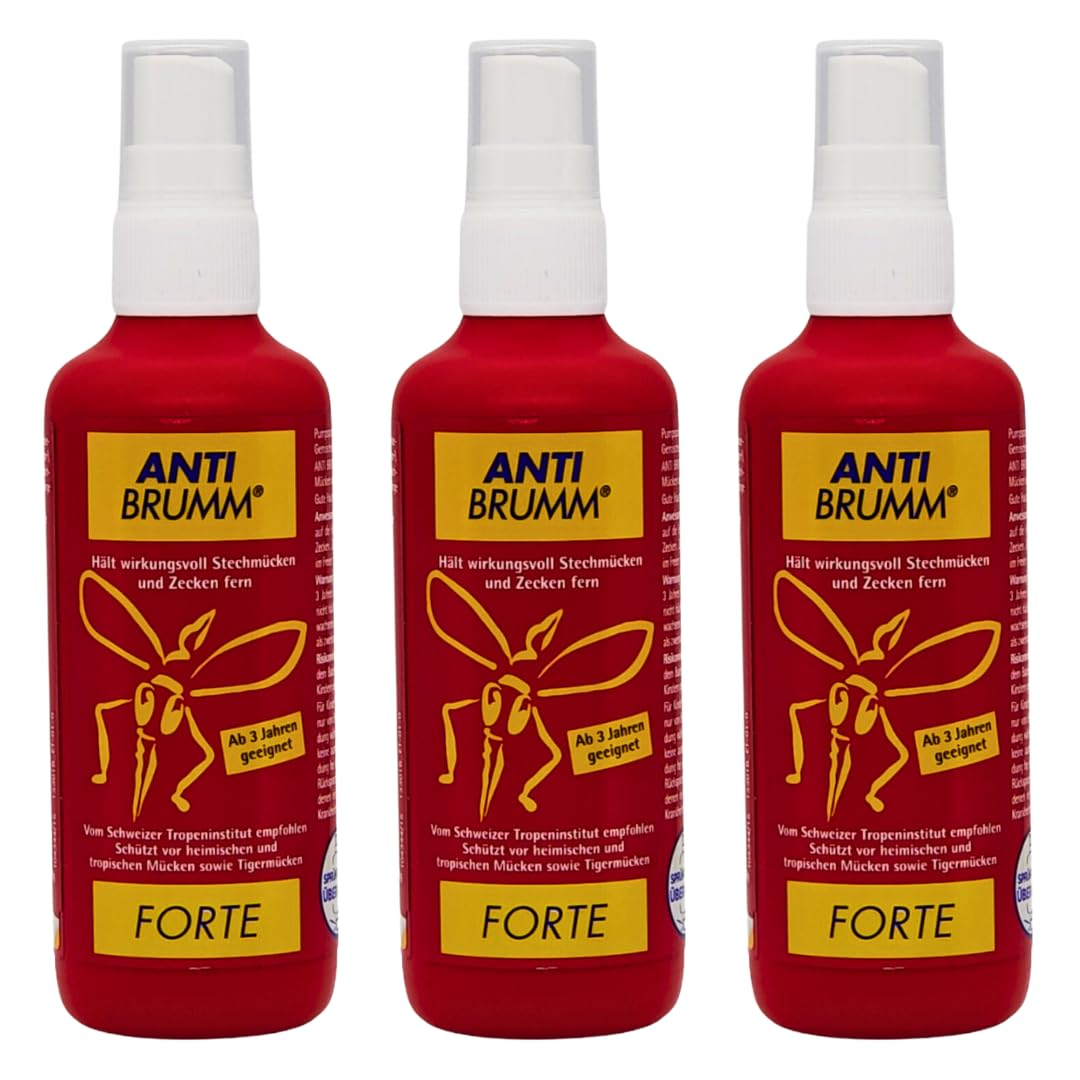 Anti Brumm Forte Pumpspray 3x 150 ml I Insekten-Repellent I effektiver Schutz gegen Mücken und Zecken I DEET I Für Fernreisen, Tropen I Spar-Set plus Pharma Perle give-away