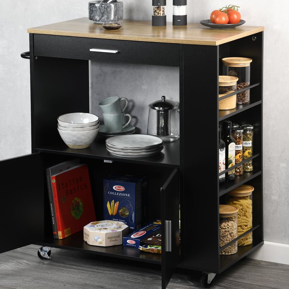 Kesper | Chariot de Cuisine, matériau : Panneau de Fibres certifié FSC, Dimensions : l : 75 x H : 88 x P : 40 cm, Couleur : naur/Noir | 25892 13