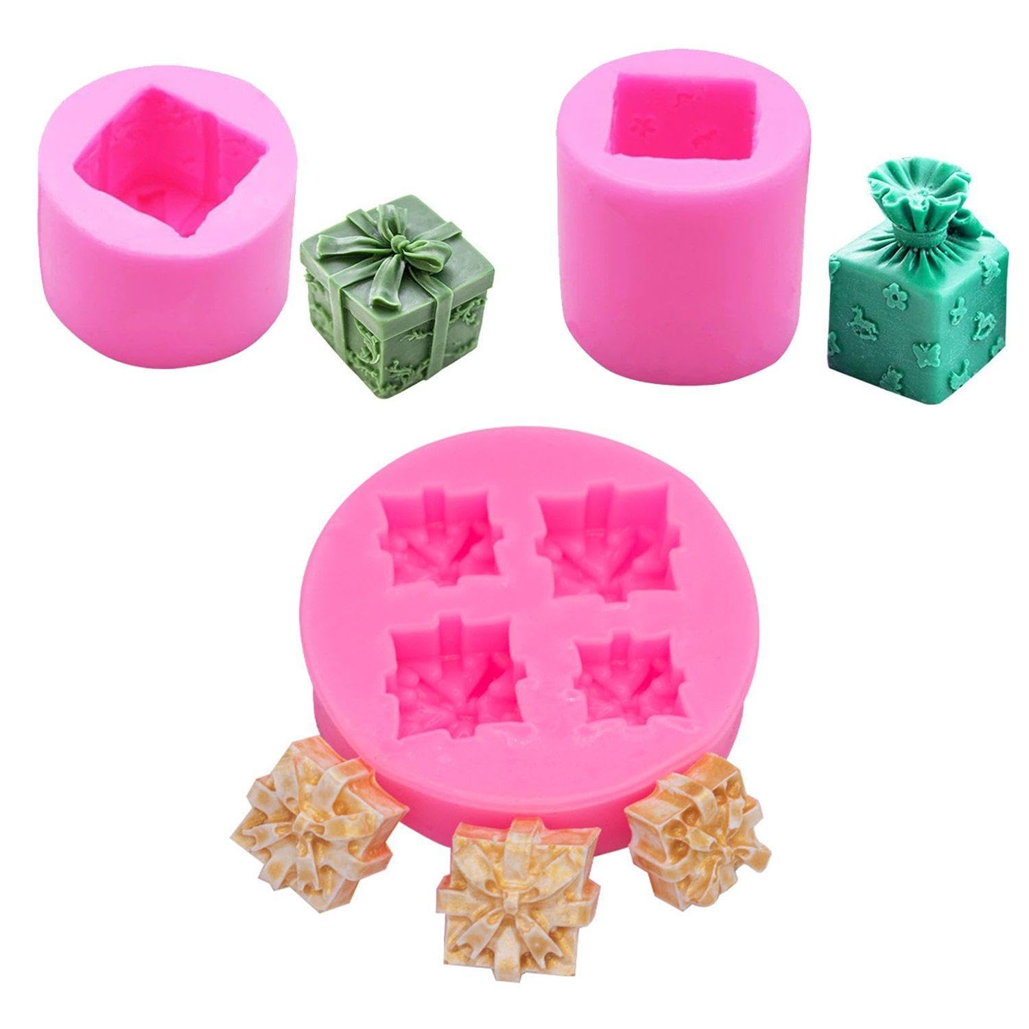 WUFGWBD 3 Pieces Of Gift Box Molds, Glue Molds, Creative Candle Molds, Silicone Molds, Ornament Making Molds, Baking Molds