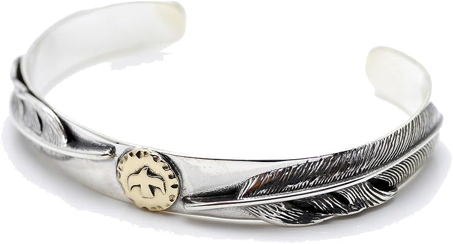 Amazon シルバーワン Ho バングル メンズ シルバー925 フェザー ゴールドイーグル メタル 平打ち ブレスレット 通販