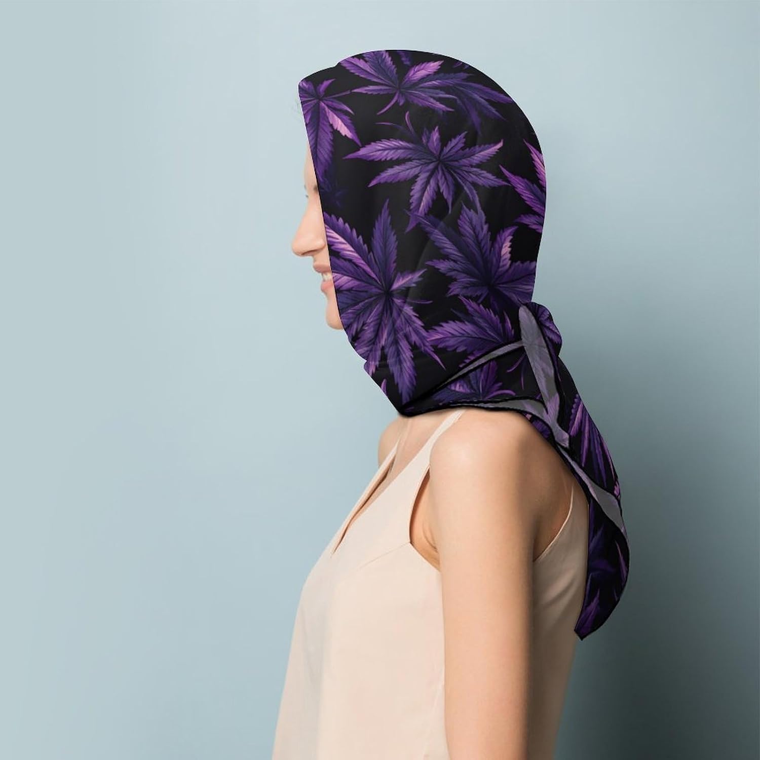 Purple Maple Leaf Weed Bandana Fashion Head Scarf Square Silk Scarf Print Neck Hair Scarfs for Women Men Gifts