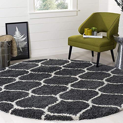 Image of Handwoven Microfibre 3D Rug for Living Room (Dark Grey & Ivory Moraccan, 6 X 6 Feet (Round), Microfibre)