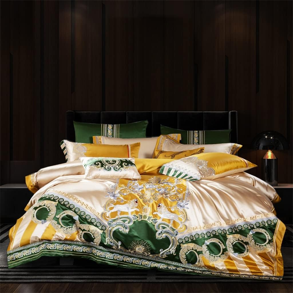 Skin-friendly Four-piece Set Brocade Forged Sateen Four-piece Embroidery Bedding (Color : D, Size : 200 * 230cm)