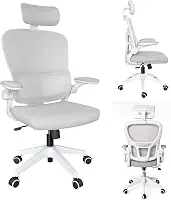 Cadeira de Escritório Ergonômica Branca Giratória, Malha Respirável, Suporte Lombar Regulavél, Estofado Mesh, Mecanismo de Elevação a Gás. Inclinação. Rodinhas silenciosas. | HYATTO OFFICE |