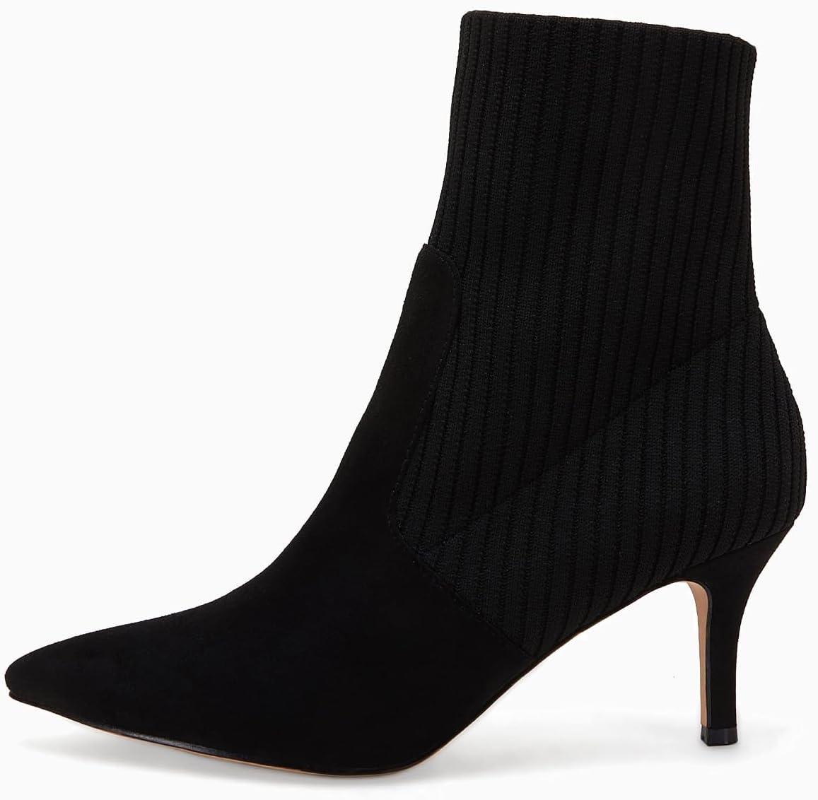 Coutgo Women's Pointed Toe Ankle Boots Stiletto Kitten Heel Knit Faux Suede Winter Sock Booties - Image 4