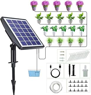 Solar Bewässerungssystem, Automatische Tropfbewässerung mit Timer und Wassersensor, solarbetriebene Selbstbewässerung für bis zu 16 Topfpflanzen, geeignet für Garten, Balkon und Urlaub