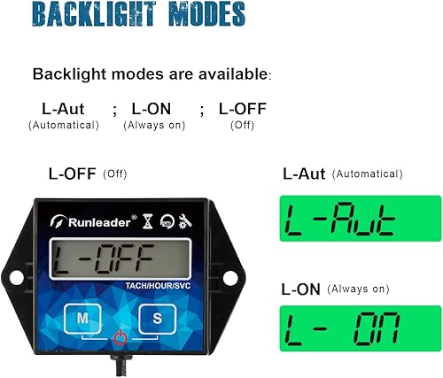 Miniatura 5 de NInE-ROnG Medidor digital de horas, tacómetro, recordatorio de mantenimiento, luz de fondo, batería reemplazable para motor de gasolina pequeño,