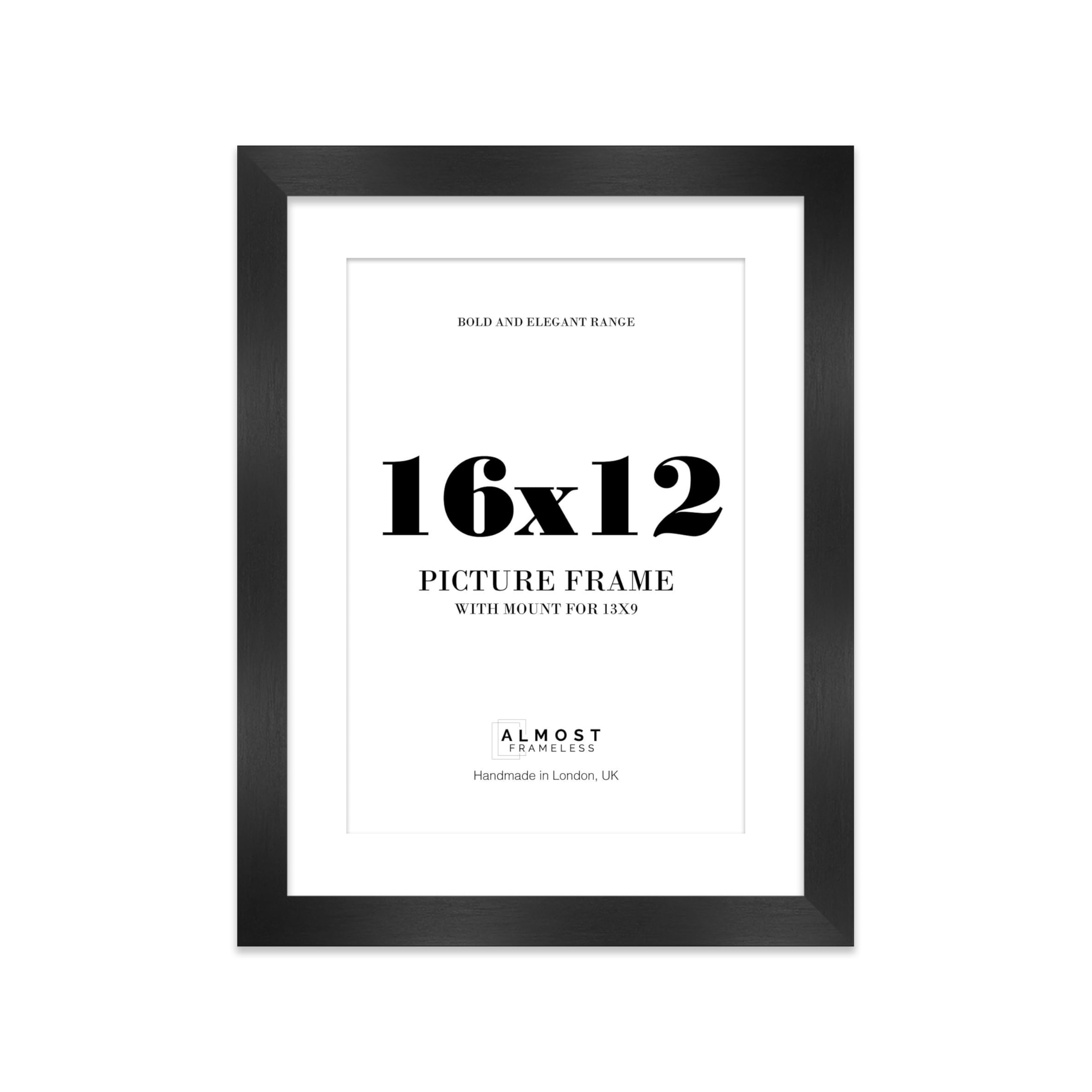 16x12 Black Frame With Mount for 13x9 Pictures 28mm Edge Portrait and Landscape Display with Wall Hooks, 1 Pack