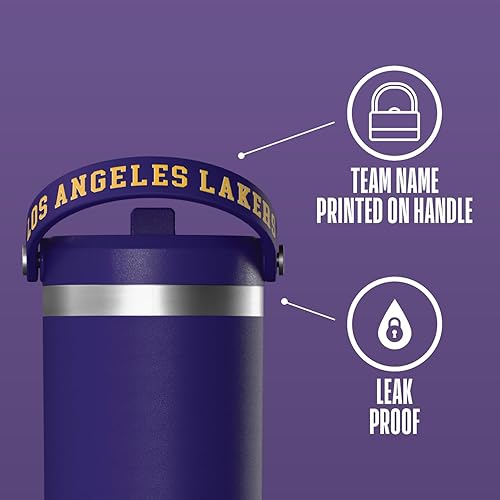 Miniatura 3 de Hydrapeak x Vaso con licencia oficial de la NBA de Los Angeles Lakers, de 32 onzas, con asa y tapa con popote, botella de agua de acero inoxidable a