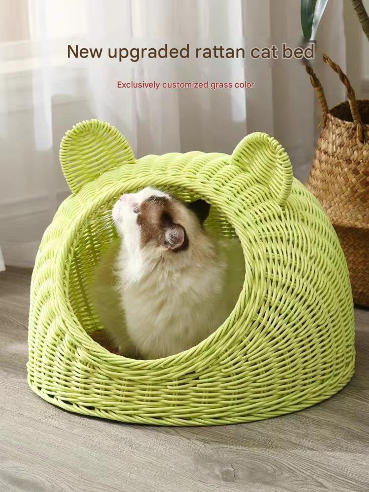 Niche pour Chat en Osier, Niche pour Chaton, Niche Igloo, Panier Design pour Chat, avec lit Douillet, Gris 50 x 40 cm (Marron)