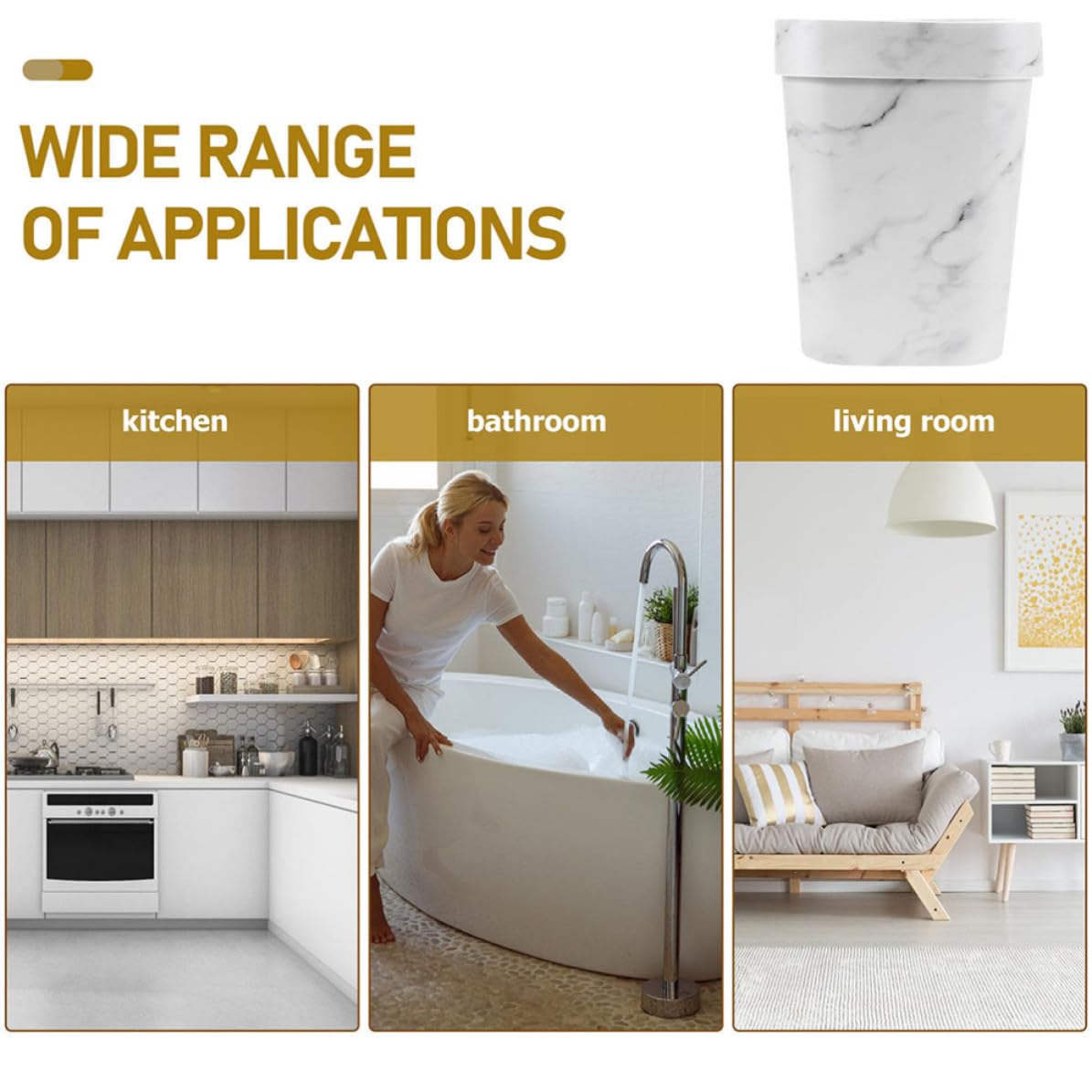 Veemoon Rectangular Marble Pattern Trash Can with Swing Lid, Spacious Plastic Waste Basket for Kitchen and Bedroom, Stylish and Elegant Home Office Garbage Container