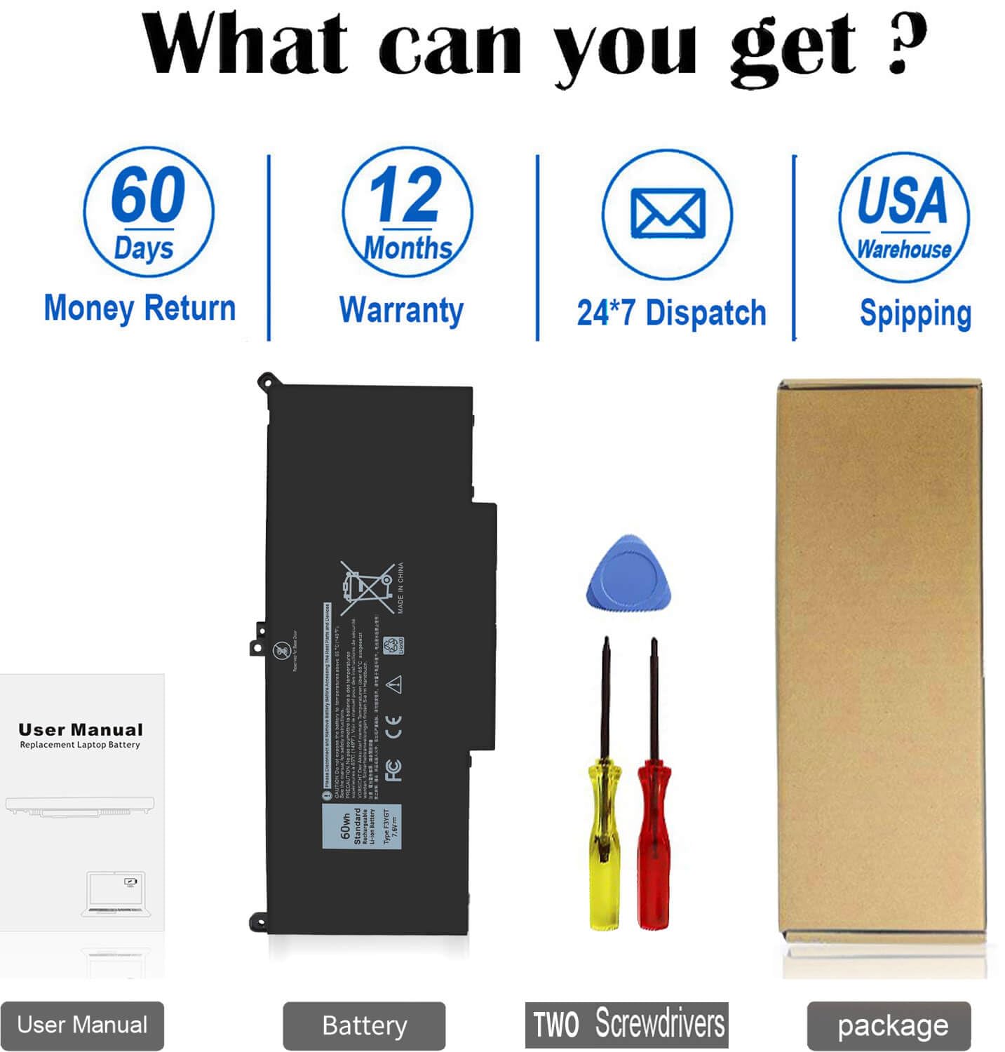Amazon.com: 60Wh F3YGT Battery Latitude 7480 Battery Replacement
