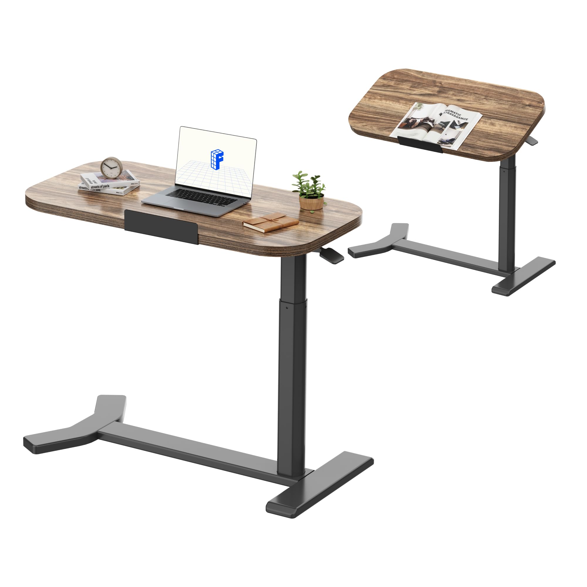 FLEXISPOT Overbed Table with Wheels, Adjustable Height Bedside Table, Rolling Laptop Desk for Bed Sofa, Small Standing Desk 75 x 40 cm, Mobile Computer Cart, H5 Brown โ image 1