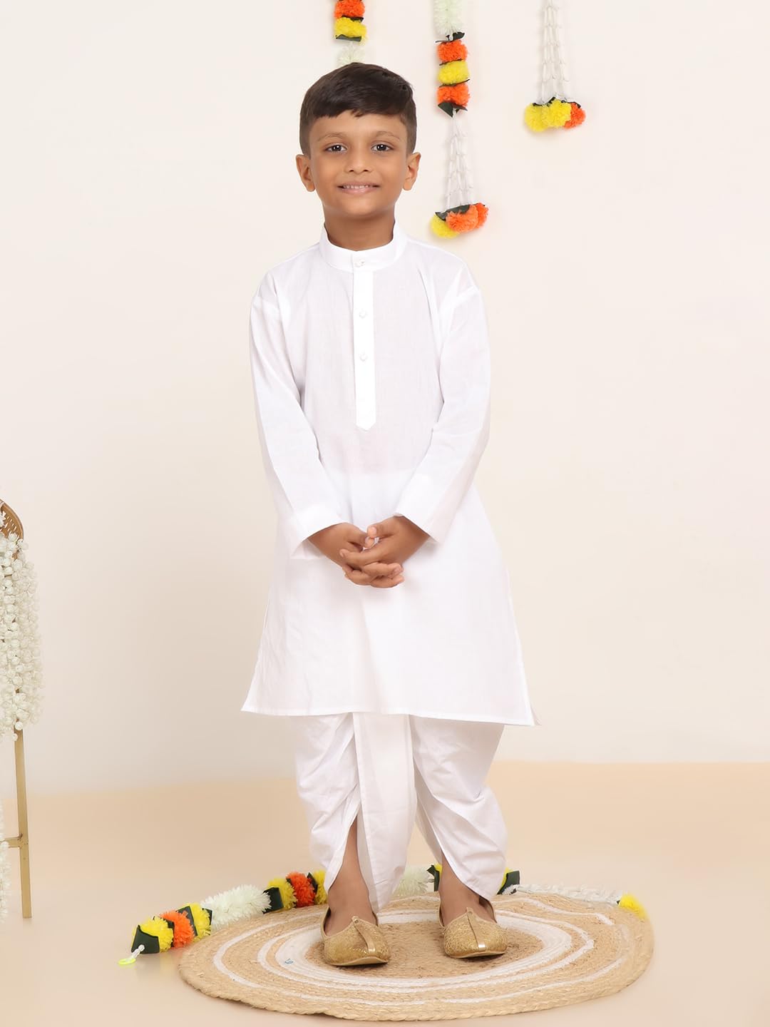 BABA AND BABY Boy's Cotton Solid White Kurta Dhoti Set (White Dhoti, 6-12Months) 4