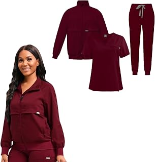 ALIALAVESTA Scrubs Set Three Piece Set Way Stretch Fabric - Stretch V-Neck Scrub Top & Jogger Pant & Scrub Jackets