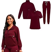 Scrubs Set Three Piece Set Way Stretch Fabric - Stretch V-Neck Scrub Top & Jogger Pant & Scrub Jackets