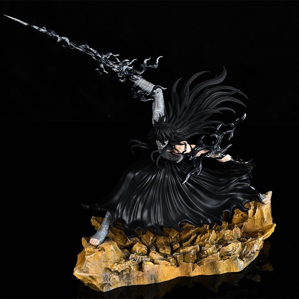 Ichigo Kurosaki Anime Black Wing Ulquiorra Mugetsu Ichigo Kurosaki Figurka z podstawą Miecz Ręczny Pozycja Wojownicza Rzeźba Kolekcjonerska z podstawą Dekoracja Prezent 28 cm