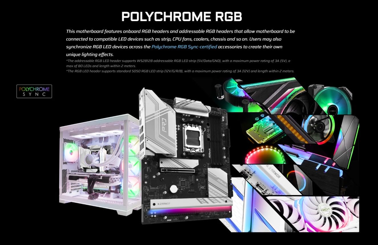 ASRock AMD AM5 B850 Pro RS - Mainboard, AMD Ryzen 9000/8000/7000 Series, 4X DDR5-Slots bis 8000MHz, 24-Pin Stromanschluss, ATX, 21x USB-Ports, PCIe 5.0