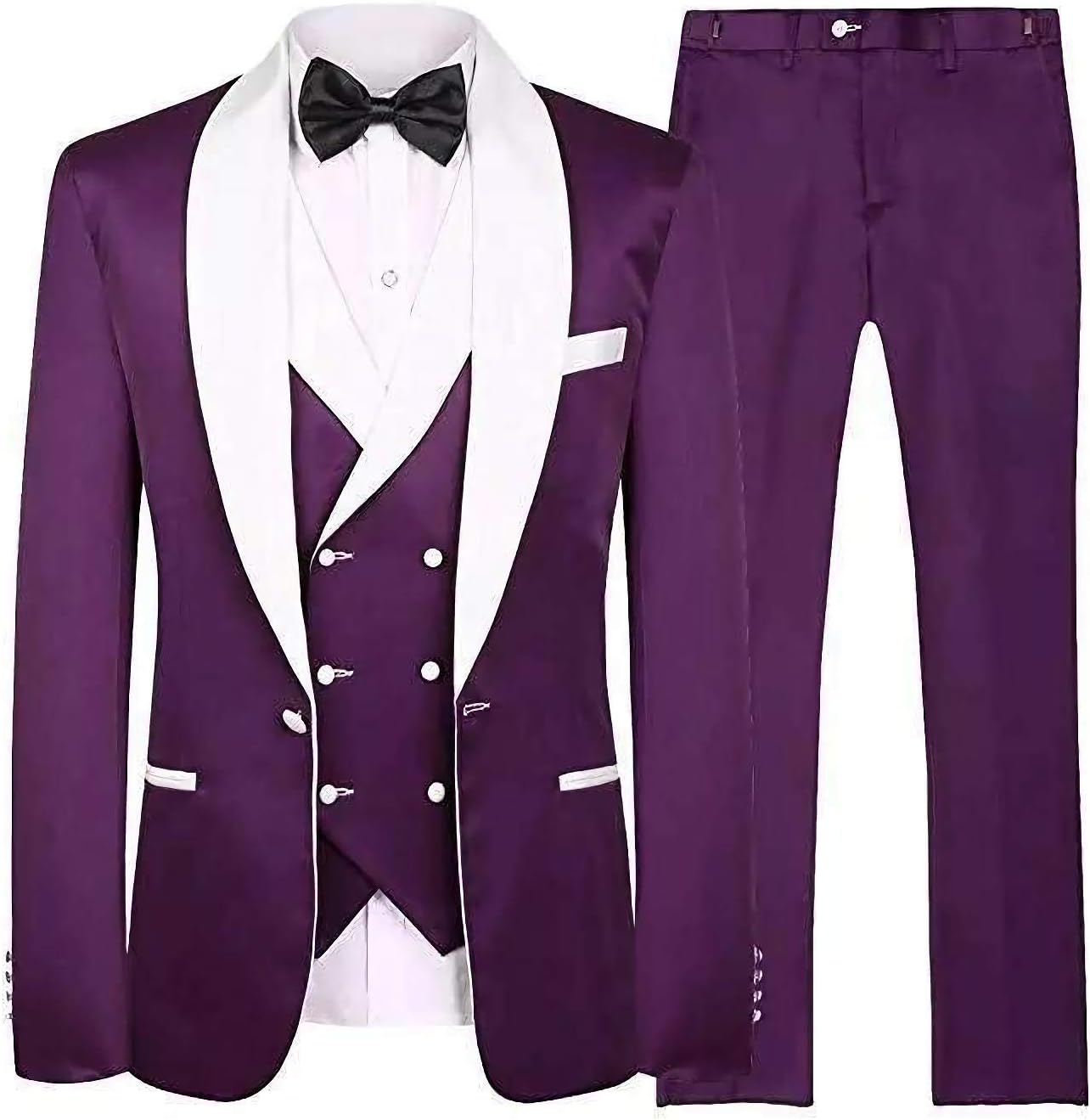 Three Piece Men's Suit Navy Blue Groom Tuxedos White Shawl Lapel Men Suits with Pants Wedding Business Suit