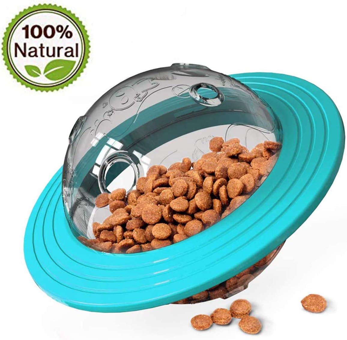 BDUK Dog Treat Ball Adjustable IQ Treat Ball Dispensing Puzzle Toys Multifunctional UFO Tumbler Feeder Interactive Slow Dog Toy for Small Medium Dogs and Cats Chasing Chewing Playing (Blue)