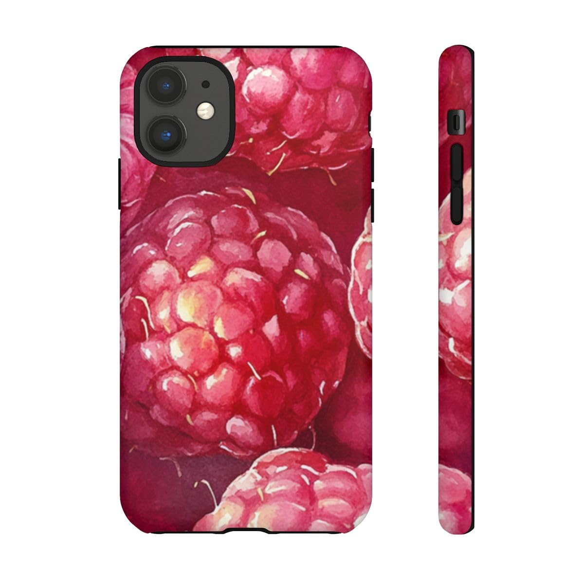 Coque rigide mate Aquarelle Framboises pour iPhone 11 rose