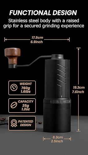 Miniatura 5 de Vevok Chef Molinillo de café manual O20  20 niveles de ajuste externo, capacidad de 1.23 oz con estuche de viaje y equipo de limpieza, molinillo de