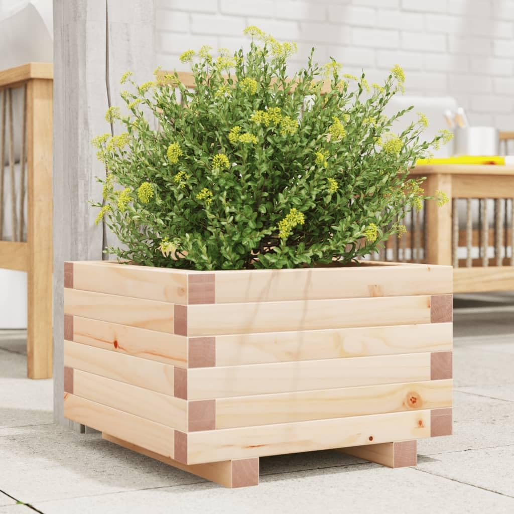 Jardinera de jardín de madera maciza de pino, 40 x 40 x 26,5 cm, para plantas, flores y hierbas aromáticas, marco robusto y estable, decoración rústica para huerto y balcón