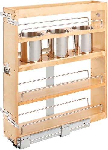 Rev-A-Shelf Organizador de gabinete base de 6.25 pulgadas con 3 cubos de utensilios y cierre suave, estándar