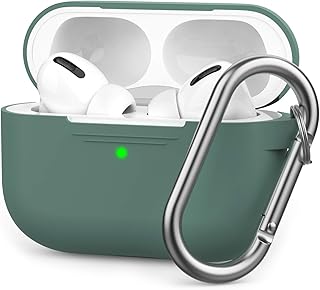 AHASTYLE AirPods Pro Case Protective Cover [Front LED Visible] Compatible with Apple AirPods Pro 2019 (With Carabiner, Pine Green)
