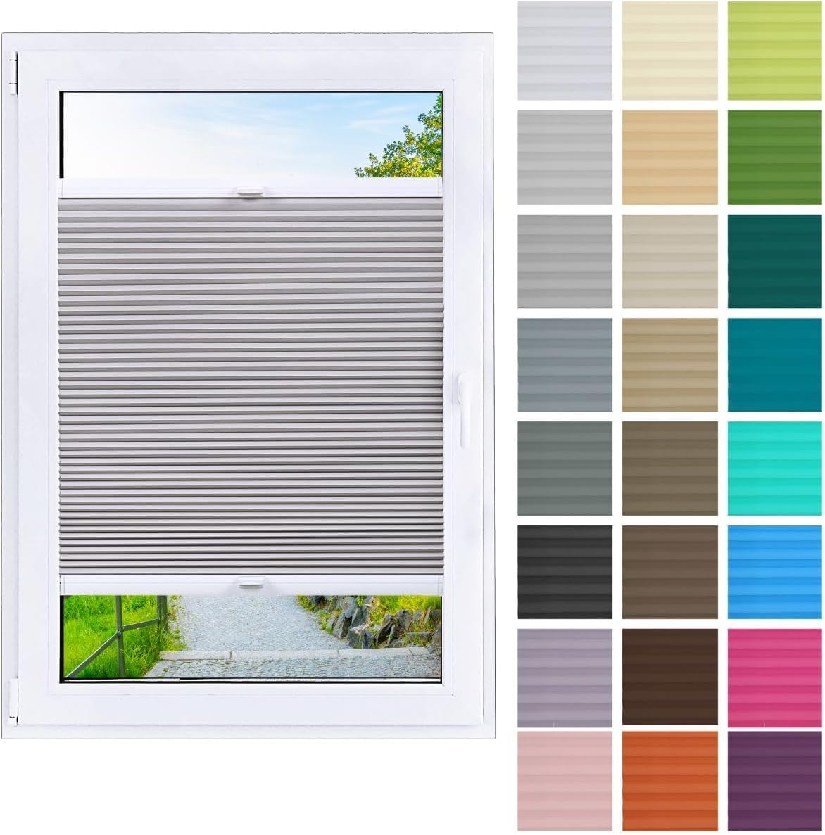 Plissee nach Maß ohne Bohren Breite 120-160 cm Höhe 120-219 cm Plisseerollo mit Klemmträger 31 Farben & 9 Profilfarben 6 Stofftypen für Sichtschutz Thermo &Verdunklung
